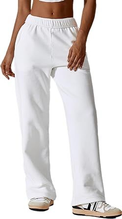 Amazon.com: ABOCIW Sweatpants for Women Fleece Lined Baggy Elastic High Waisted Sweat Pants Straight Wide Leg Athletic Joggers Casual Loose Lounge Pants with Pockets White Small : Clothing, Shoes & Jewelry Athletic Joggers, Sweatpants For Women, White Sweatpants, Wide Leg Sweatpants, Beauty Must Haves, Pants With Pockets, Womens Fleece, Sweat Pants, Pants Straight