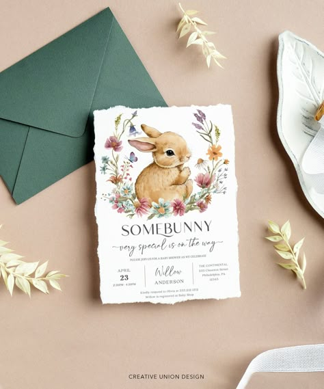 Somebunny Baby Shower Invite Template, Bunny Baby Shower Invitation, Baby Sprinkle Printable, Easter Baby, Wildflowers, Gender Neutral, Cute Bunny Baby Shower Theme, Ostern Baby, Baby Shower Invite Template, Bunny Baby Shower Invites, Easter Baby Shower, Bunny Baby Shower, Spring Baby Shower, Easter Baby, Invitation Baby Shower