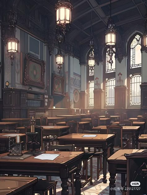 Fantasy Academy Classroom, Fantasy Classroom Concept Art, Fantasy Academy Building Interior, Mythical School Building, Fantasy Academy Concept Art, Training Room Concept Art, Fantasy Academy Art, Fantasy Schools, Magic School Aesthetic