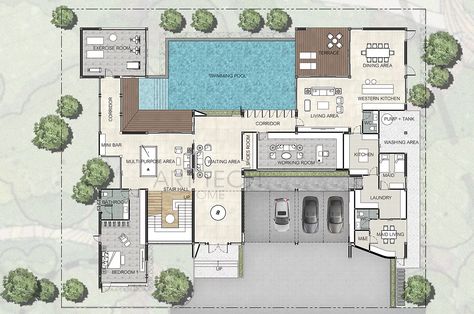 Luxury Villa Plan, Villa Floor Plan, Modern Tropical House, House Floor Design, Villa Plan, Dubai Luxury, Tech Home, Architectural Design House Plans, Architect Design House