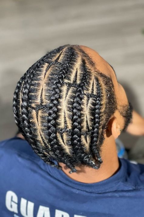 Cornrows With A Lightning Bolt Design Cornrows Men, Cornrow Designs, Cornrows With Box Braids, Braided Hairstyles For Men, Lightning Bolt Design, Ponytail Updo, Lighting Bolt, Wavy Style, Fulani Braids