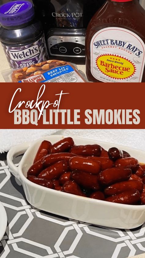 Crockpot Weenies Lil Smokies, Crockpot Weenies, Little Smokies Crockpot, Smokies Crockpot, Smokies Appetizers, Lil Smokies Recipes, Bbq Little Smokies, Crockpot Little Smokies, Mini Sausages