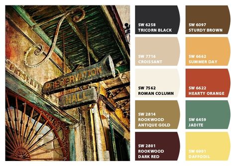 New Orleans Preservation Hall Color Palette Inspiration Chip It! by Sherwin-Williams – ChipCard by Christy C. Color Palette By Room, Industrial Exterior Design, Hall Color, Luxury Exterior Design, New Orleans Decor, Home Color Palette, New Orleans Architecture, Hall Colour, Preservation Hall