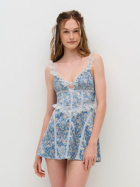 Buy Emiliana Slip Dress - Order Slips online 1125155000 - Victoria's Secret For Love And Lemons Slip Dress, Blue Slip Dress, Lingerie Catalog, Blue Crafts, Floral Slip Dress, Lemon Dress, London Print, Dress Order, Mini Slip Dress