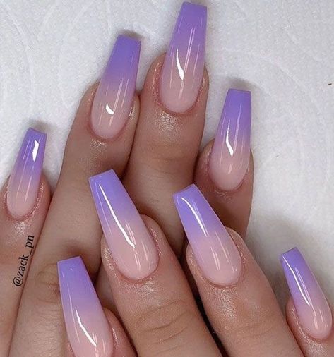 French Press On Nails, Purple Ombre Nails, Fake Nails Long, Press On Nails Long, Lilac Nails, Ombre Nails Glitter, Purple Nail Designs, Lavender Nails, Ombre Acrylic Nails