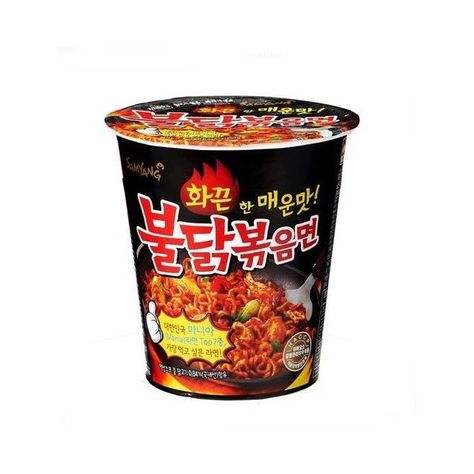 SAMYANG BULDAKBOKEUM ❤ liked on Polyvore featuring food Spicy Chicken Noodles, Cup Ramen, Spicy Noodle, Fire Chicken, Pot Noodle, Korean Noodles, Spicy Ramen, Korean Snacks, Spicy Korean