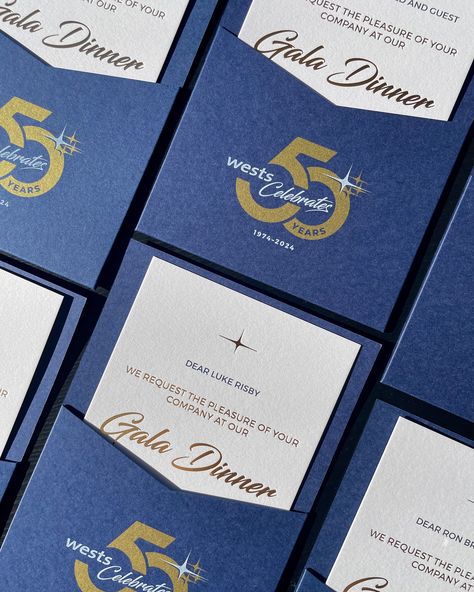 We had the incredible opportunity to design the invitation suite for @westsleagueclub 50th Gala Dinner. It was truly rewarding to see our work contribute to such a significant occasion. The invitation suite featured high end details including gold foil press, gold metallic and white ink on premium cushion card stock all sat within an on-brand pocket. Gracie Creative is just as passionate about bringing a high level of creativity and attention to detail for corporate events as we are for our... Premium Invitation Card, Save The Date Gala, Invitation Card Design Business, Premium Invitation Card Design, Corporate Invite Design, Gala Graphic Design, Gala Dinner Invitation, Gala Invitation Design, Gala Program