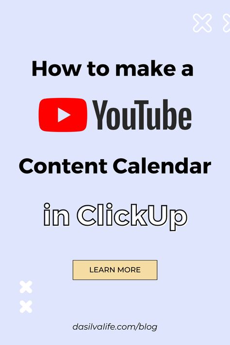 YouTube Content Calendar ClickUp Template - DaSilva Life. Want to create a YouTube workflow in ClickUp? Use our YouTube Content Calendar ClickUp Template to create consistent YouTube content with ease. #ClickUptemplates #businessprocesses Clickup Templates, Task Calendar, Plan Content, Youtube Content, Content Calendar, Project Management Tools, Task List, Content Calendars, Custom Templates