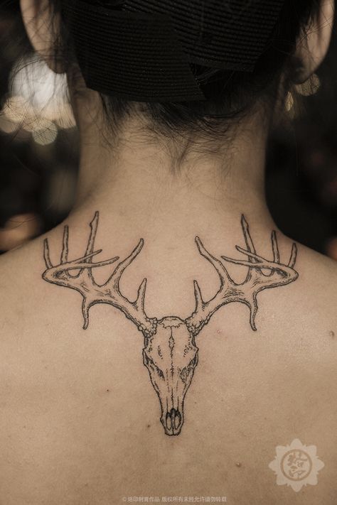 White Tail Buck Tattoo, Antler Back Tattoo, Animal Bones Tattoo, Fire Tatoos, Antlers Tattoo, Deer Antler Tattoos, Deer Antler Tattoo, Deer Skull Tattoo, Buck Tattoo