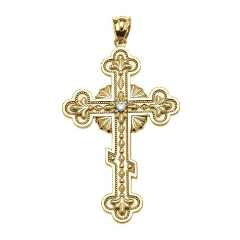 14KT Elegant Eastern Orthodox Cross with Center Diamond- 2" Cross Pendant Diamond, Pendant Necklace White Gold, Russian Cross, Necklace White Gold, Orthodox Cross, White Gold Pendant Necklace, Antique Jewelry Box, Chain Making, Yellow Diamonds