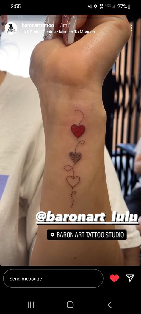 Heart Cluster Tattoo, Parents Heart Tattoo, 4 Connected Hearts Tattoo, 2 Interlocking Hearts Tattoo, 5 Hearts Tattoo, Three Hearts Inside Each Other Tattoo, 3 Hearts Tattoo On Wrist, 3 Hearts Connected Tattoo Ideas, 3 Heart Tattoo