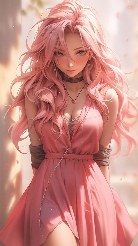 Anime Pink Hair Woman, Beautiful Female Character Art, Pink Anime Background, Pink Hair Girl Art, Pretty Anime Women, Pink Hair Character Design, Anime Character Female, Pink Hair Oc, Female Anime Art