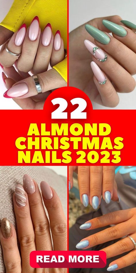 Embrace the holiday spirit with Almond Christmas Nails 2023 that showcase the latest winter trends. Choose a design with short almond-shaped nails in a classic red and green combination. Add a touch of elegance with French tip designs in white. These nail designs are perfect for celebrating Christmas and capturing the magic of the season. Christmas French Tips Almond, December Nails Almond Shape, December Nails Simple Almond, Christmas Nail Designs Almond, Christmas French Nail Designs, Christmas Acrylic Nails Almond, Short Almond Nails Christmas, Almond Christmas Nails Winter, Almond Nails Designs Christmas