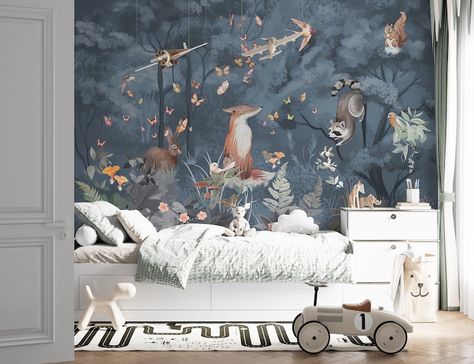 Forest Animals Wallpaper, Kindergarten Wallpaper, Wallpaper Nursery, Wallpaper Kids, Forest Nursery, Nursery Room Inspiration, How To Install Wallpaper, Kids Room Wallpaper, Forest Wallpaper