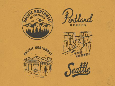 Pacific Northwest by Liszar Inzani Resort Logo, Text Logo Design, Brand Color Palette, Vintage Logo Design, Badge Logo, Badge Design, Logo Sticker, Vintage Logo, Art Logo