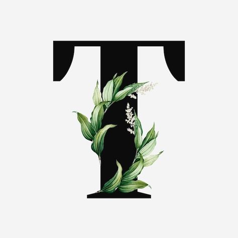 Botanical capital letter t vector | Free Vector #Freepik #freevector #floral-typography #botany #foliage #leaf-plants N Letter Design, Botanical Capital Letter, Capital Alphabet, Floral Font, 얼굴 드로잉, Free Illustration Images, Christmas Fonts, Art Deco Patterns, Bold Fonts