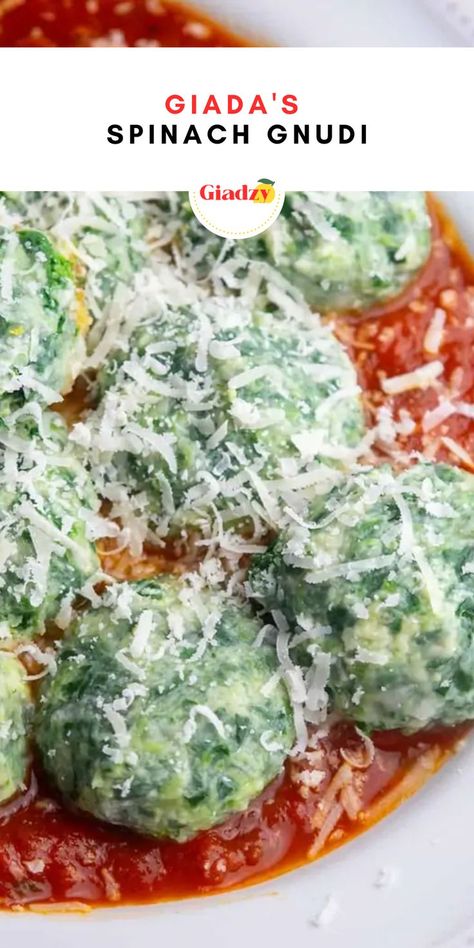 Spinach Gnudi, Italian Dumplings, Gnudi Recipe, Giada Recipes, Vegetarian Italian, Traditional Italian Dishes, Vegetarian Dish, Cheese Ravioli, Pasta Pasta