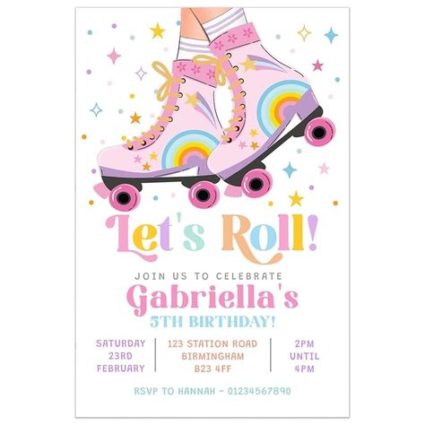 Roller Skating Birthday Party Invitations for Girls - Roller Rink Skate Party Invites - 10 Personalised Cards with Envelopes : Amazon.co.uk: Handmade Products Roller Skating Birthday Party Ideas, Roller Rink Birthday Party, Roller Rink Birthday, Roller Skating Birthday Party Invitations, Roller Skate Invitations, Roller Skating Party Invitations, Roller Skating Birthday Party, Roller Skating Birthday Invitations, Roller Skate Birthday Party