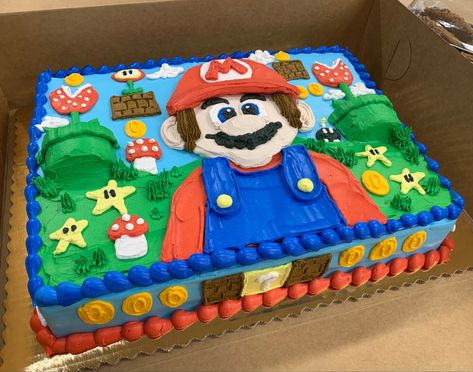 Super Mario Sheet Cake, Mario Sheet Cake, Bakery Design Ideas, Birthday Core, Fun Cake Ideas, Pretty Pastries, Wilton Decorating Tips, Message Cookies, Mario Birthday Cake