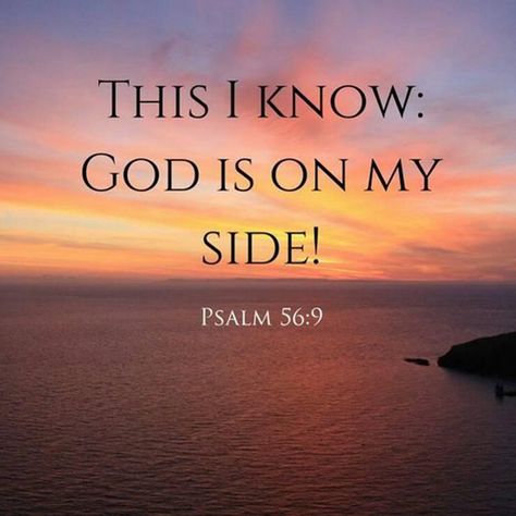 This I know: God is on my side. Psalm 56:9 More God Is On My Side, Comforting Scripture, Psalm 56, Ayat Alkitab, Prayer Scriptures, Biblical Quotes, Inspirational Bible Verses, Favorite Bible Verses, Bible Encouragement