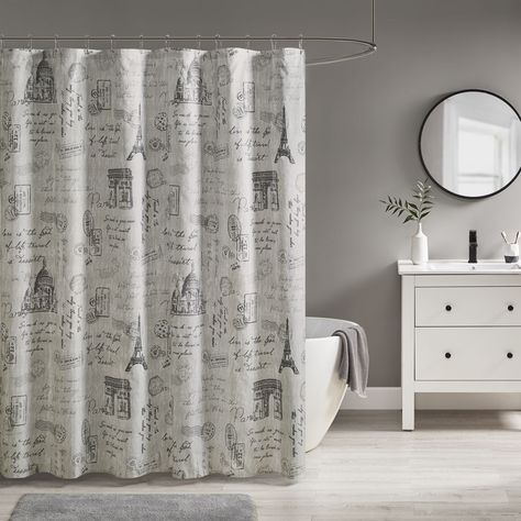 Marseille Paris Printed Shower Curtain By 510 Design - Designer Living Paris Bathroom Decor, Paris Bathroom, Parisian Theme, Grey Curtains, Shower Curtain Rods, Paris Print, Paris Design, Bathroom Accessory Set, Shower Liner