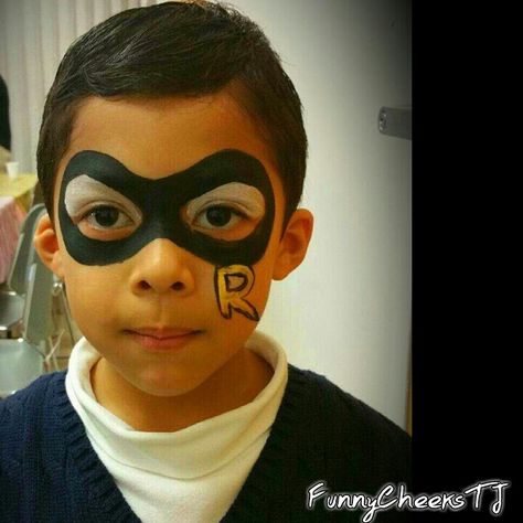 Dallas Face Painter FunnyCheeksTJ - Robin mask face painting Robin Face Paint, Costume Face Paint, Robin Mask, Mask Face Paint, Batman Halloween, Robin Costume, Robin Cosplay, Mask Painting, Mask Face