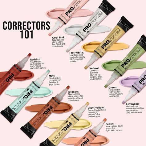 Concelar Color, Colour Corrector Guide, Best Color Corrector, La Girl Pro Concealer, Aesthetic Views, Skin Tone Makeup, Colour Correction, Color Correcting Concealer, Pro Concealer