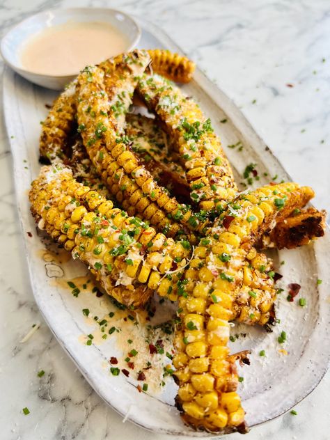 Corn Ribs with Sriracha Mayo - BOSH! Bbq Corn Ribs, Corn Ribs Recipe, Corn Ribs, Healthy Corn, Bbq Corn, Corn Dishes, Bbq Summer, Sriracha Mayo, Fermentation Recipes