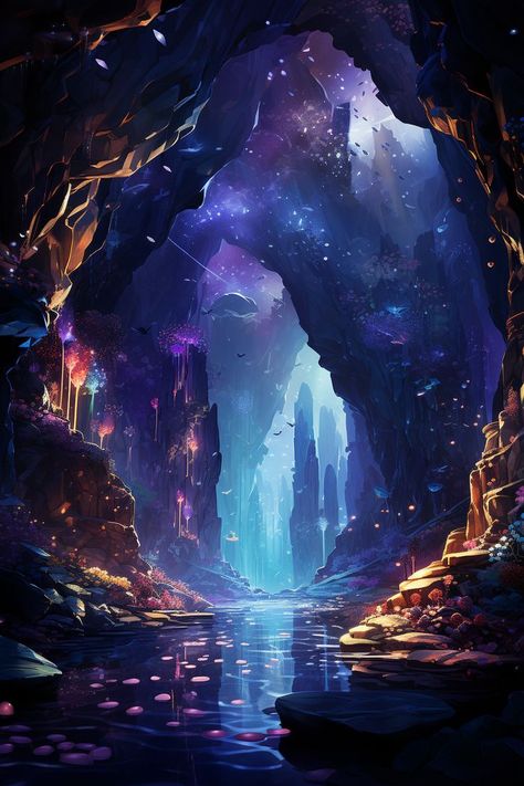 Underwater Cavern, Fantasy Landscape Art, World Underwater, Underwater Drawing, Background Fantasy, Art Underwater, Fantasy World Map, Underwater City, Underwater Art