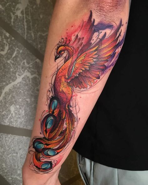 Phoenix Tattoo Sleeve, Tato Phoenix, Japanese Phoenix Tattoo, Phoenix Tattoo Feminine, Phoenix Bird Tattoos, Phönix Tattoo, Phoenix Tattoos, Colorful Tattoo, Phoenix Tattoo Design