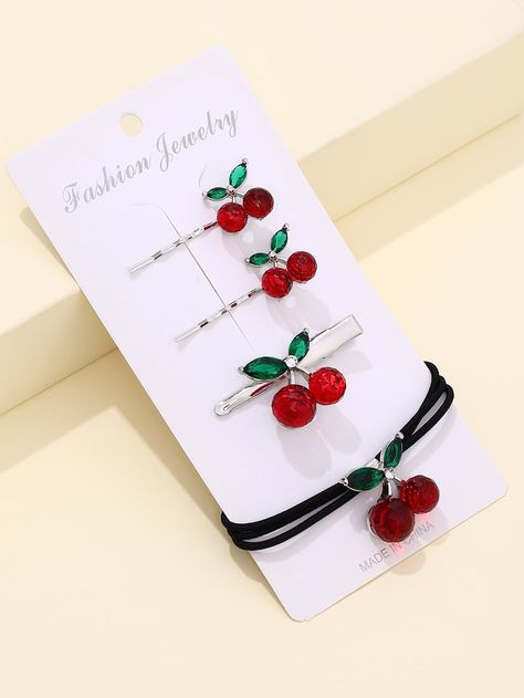 Red Casual   Plastic   Embellished   Women Accessories Hats Aesthetic, Cherry Hair Clip, Cherry Decor, Hair Acessories, Hat Aesthetic, Cherry Hair, Chinese Hair Accessories, Hair Accessories Set, Custom Tumbler Cups