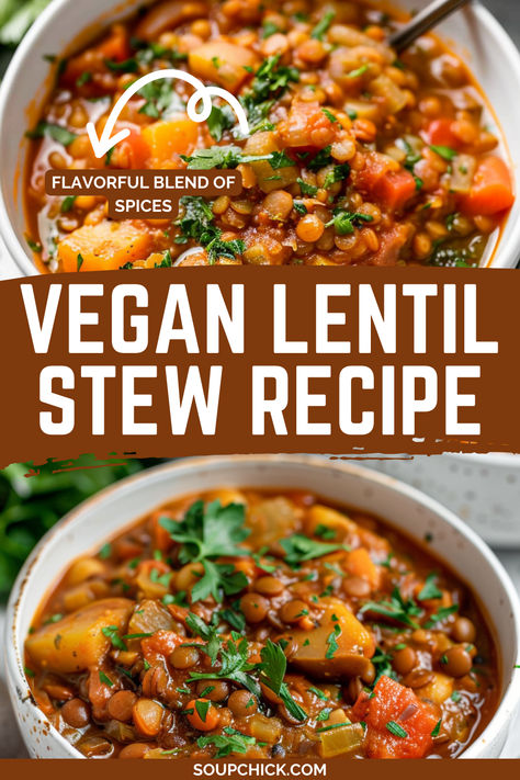 Vegan Lentil Stew Vegetarian Soup And Stew Recipes, Hearty Lentil Stew, Lentils Stew Recipe, Lentil Stew Vegan, Vegan Lentil Stew Recipes, Moroccan Lentil Stew, Hearty Lentil Soup, Vegetarian Stew Crockpot, Colombian Lentils Recipe