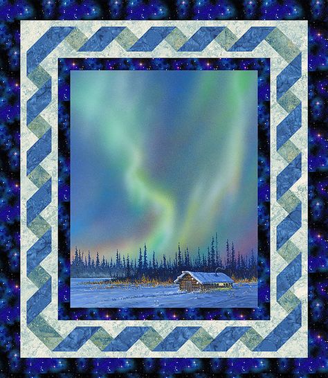 Northern Lights Quilt Pattern, Northern Lights Quilt, Northern Lights Quilts, Attic Window Quilts, Wildlife Quilts, Alaska Northern Lights, Panel Quilt Patterns, Fabric Panel Quilts, Landscape Art Quilts