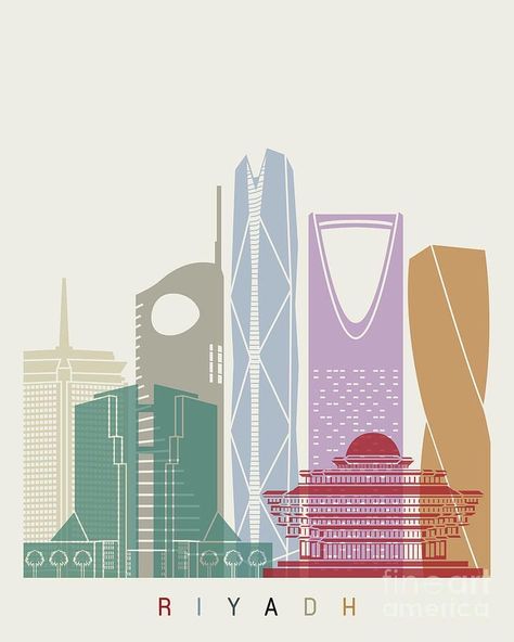 Riyadh Skyline, Ksa Saudi Arabia, Office Posters, National Day Saudi, Saudi Arabia Culture, City Skyline Art, Riyadh Saudi Arabia, Building Illustration, City Drawing