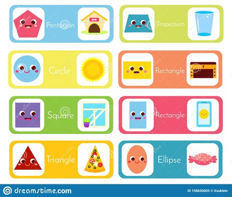 Set of Flashcards Wtih Forms and Objects. Geometric Shapes for Kids. Educational Material for Children, Kids, Toddlers Stock Vector - Illustration of information, pentagon: 158650005 Circle Square Triangle, Kids Illustration, Shapes For Kids, Basic Shapes, Color Shapes, Educational Materials, Facebook Sign Up, Geometric Shapes, Vector Art