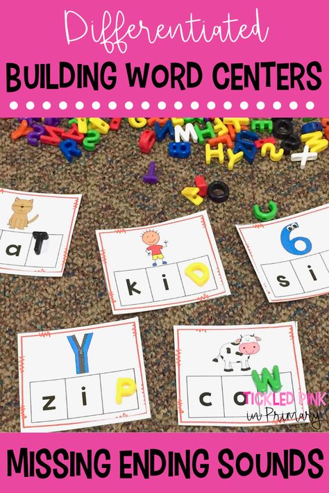 Free Ending Sounds Activities, Differentiated Literacy Centers Kindergarten, Missing Sounds Kindergarten, Final Sounds Kindergarten, End Sounds Activities, Ending Sound Activities For Kindergarten, Phonics Stations Kindergarten, Blending Phonics Activities, Ending Sounds Kindergarten