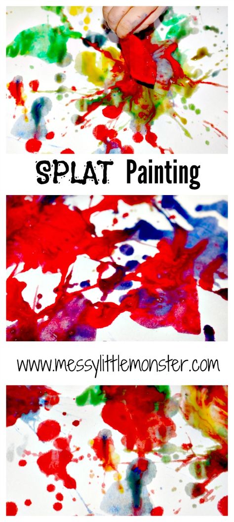 Messy Little Monster: Splat Painting: Easy Art Techniques for Kids Art Techniques For Kids, Splat Painting, Summer Daycare, Hollywood Arts, Purple Crafts, Homemade Paint, Diy Outfits, Camp Activities, Paint Splats