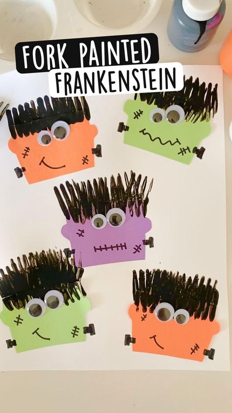 Halloween School Age Crafts, Fall Craft Ideas For Kindergarteners, Spooky Preschool Crafts, Daycare Fall Activities, Zombie Preschool Activities, Halloween 1st Grade Crafts, Halloween Themed Activities For Kids, Frankinstine Craft, Frankenstein Art For Kids