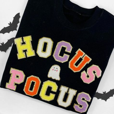 Hocus Pocus Letter Patch Crewneck Sweatshirt – United Monograms Iron On Patches Sweatshirt Ideas, Patch Crewneck, United Monograms, Patch Sweatshirt, Letter Patches, Long Sleeve Baseball Tee, Fall Stuff, Heart Socks, Patches Shirt