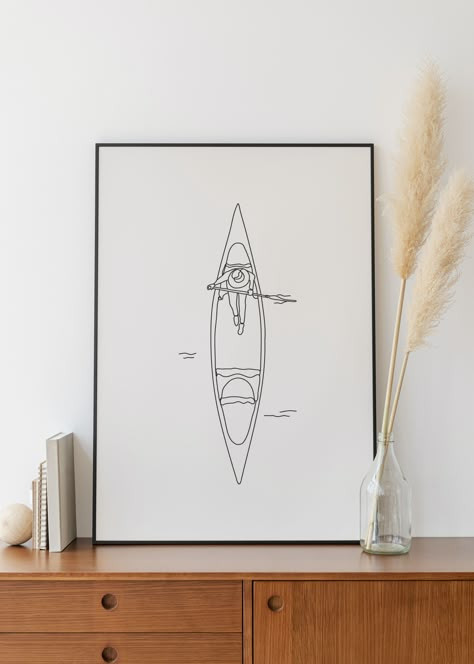 Minimalist Kayak Line Art, Water Sport Printable, Canoe Wall Print, Kayaking, Digital Download, Outline Drawing, Simple Sketch, Room Decor Line Art Drawings Nature, Kayak Drawing, Sketch Room, This Is Water, Simple Sketch, Nature Art Drawings, Lettering Ideas, Water Drawing, Outline Drawing