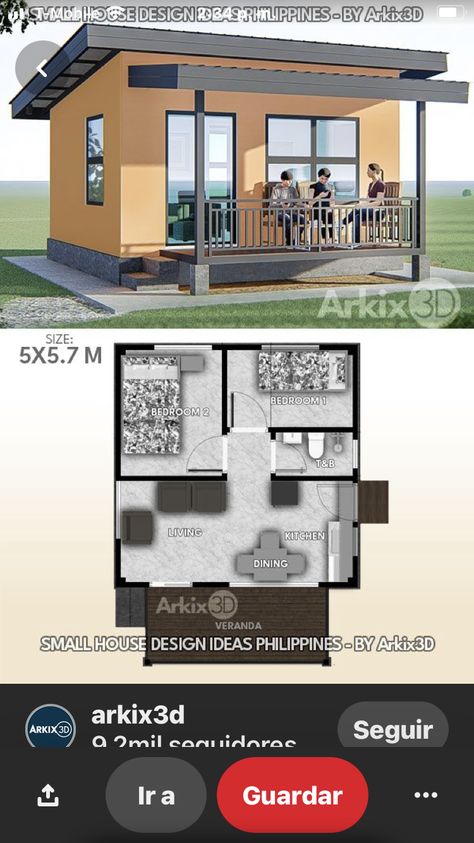 Small House With Two Bedrooms, Small House Design Plans 2 Bedroom, Small House 2 Bedroom, Small 2 Bedroom House Plans, 40x60 Pole Barn, Modern Tiny House Plans, 2 Bedroom House Design, Small House Blueprints, One Bedroom House