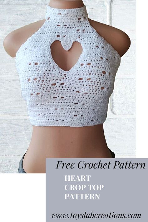 Crochet heart top pattern Crochet Crop Top Pattern Free, Heart Crop Top, Crochet Halter Top Pattern, Halter Top Pattern, Crochet Top Outfit, Crochet Halter Top, Crop Top Pattern, Crochet Crop Top Pattern, Mesh Tops