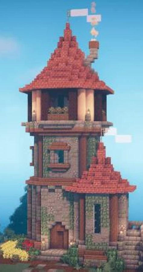 Tower Roof Minecraft, Roof Minecraft, Big Minecraft Houses, Wizard Tower, Minecraft Kingdom, Minecraft Banner Designs, Minecraft Farm, Minecraft House Tutorials, Minecraft Castle