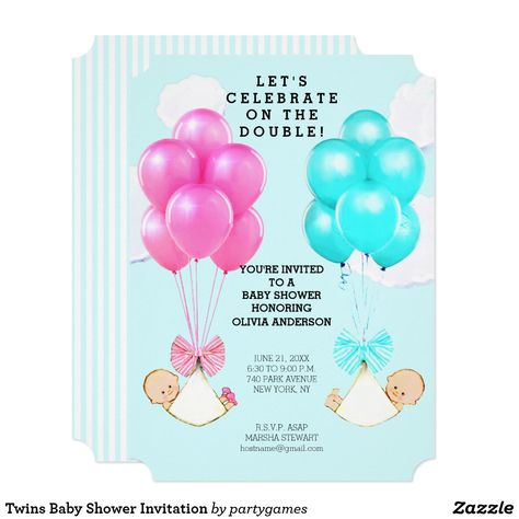 Twins Baby Shower Invitation Baby Shower Twins, Twins Announcement, Trendy Illustration, Gender Reveal Announcement, Twins Baby Shower Invitations, Custom Baby Shower Invitations, Boy Girl Twins, Twins Baby, Baby Shower Invitation Cards