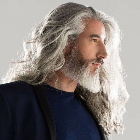 Viking Hairstyles for Men in 2023 | Men Hairstylist Vikings Hair, Silver Hair Men, Older Mens Hairstyles, Grey Hair Men, Grey Beards, Viking Beard, Viking Hair, Silver Grey Hair, Long Gray Hair