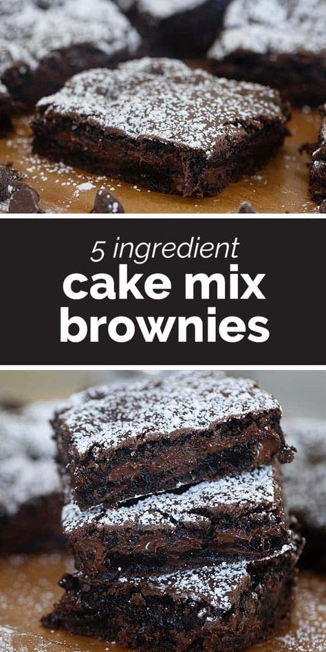 Want an easy brownie recipe but you don’t have a boxed mix on hand? These Cake Mix Brownies are just as easy as a brownie mix, and just as good! Brownie From Cake Mix Boxes, Boxes Cake Mix Recipes, Brownies Out Of Cake Mix Recipes, Brownies With Cake Mix Boxes, Box Cake Brownies, Brownies From Cake Mix Boxes, Recipes Using Brownie Mix Boxes, Chocolate Box Cake Mix Recipes, Yummy Brownie Recipes