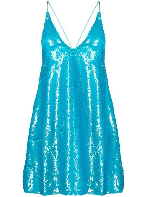 turquoise blue-green sequin embellishment backless V-neck spaghetti straps above-knee length This item is made from at least 50% recycled or upcycled materials. For recycled synthetic clothing products, we highly recommend using a microfibre-catching washing bag to ensure that no microplastics that can pollute water are released in the process. Learn more about what makes a product Conscious on our Conscious Criteria page Turquoise Dress Short, Aqua Dress Outfit, Sequence Outfits, Early 2000 Fashion, Turquoise Blue Dress, Turquoise Mini Dress, Turquoise Clothes, Ganni Dress, Sparkle Mini Dress