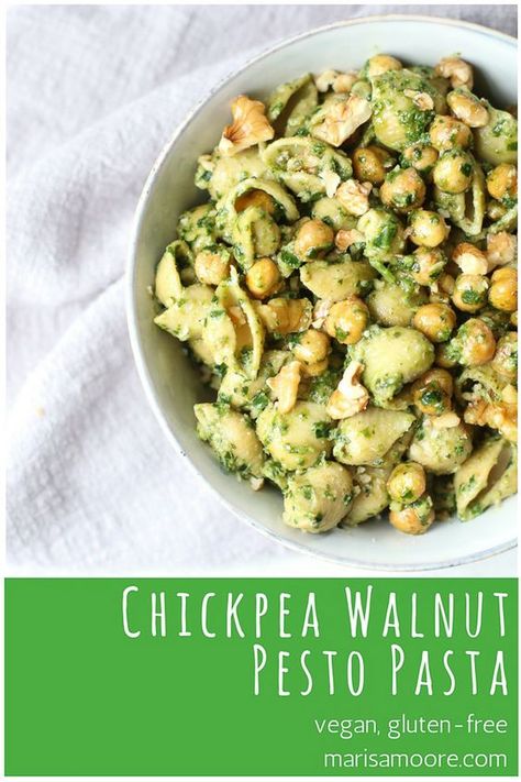 Vegan Chickpea Pesto Pasta | Vegan, Gluten-free pasta Pesto Pasta Vegan, Chickpea Pesto, Walnut Pesto Pasta, Pesto Pasta Recipes, Vegan Chickpea, Walnut Pesto, Chickpea Pasta, Vegan Pesto, Vegan Pasta Recipes