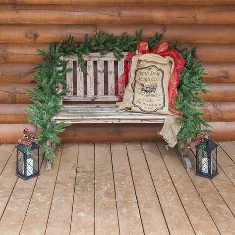 Garland draped bench Christmas porch decoration idea Christmas Porch Decorations, Tennessee Christmas, Porch Decorations, Christmas Front Porch, Porch Christmas, Christmas Porch Decor, Bench Decor, Front Porch Decorating, Outdoor Christmas Lights