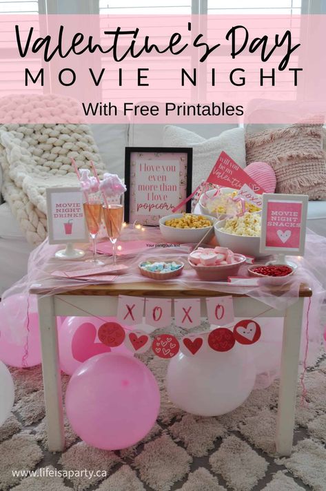 Ideas For Snacks, Valentines Movies, Movie Night For Kids, Printables Ideas, Valentines Date Ideas, Family Valentines Day, Life Is A Party, Day Date Ideas, Movie Night Snacks